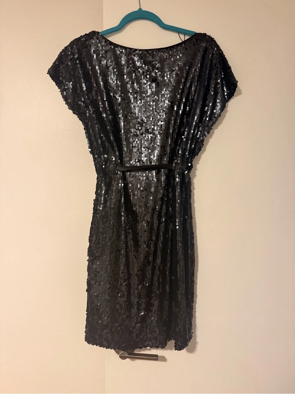 Aidan Mattox Black Sequin cocktail Dress with  bow